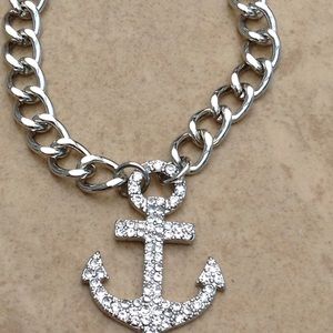 Silver Tone Crystal Anchor Link Beach Bracelet